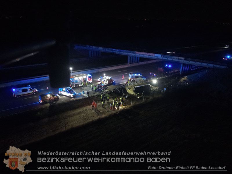 20240908_Kleinbus verunfallt auf der A2 bei Traiskirchen - acht Verletzte und ein Todesopfer Foto: Drohnen-Einheit FF Baden-Leesdorf